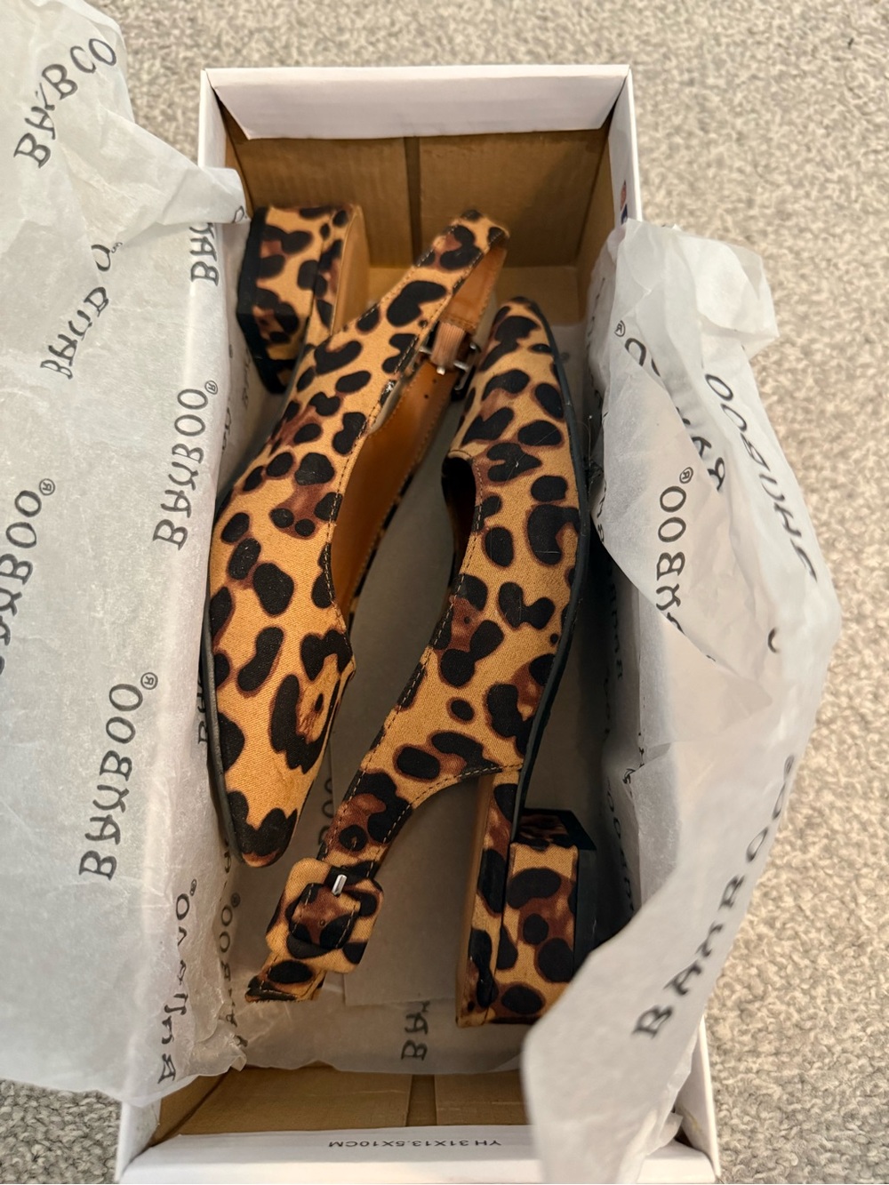 BAMBOO Leopard Print Slingback Flats with kitten block heel